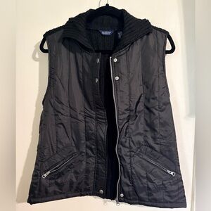 Austin Clothing Co Womens XL Quilted Vest Knit Back Zip Snap Black